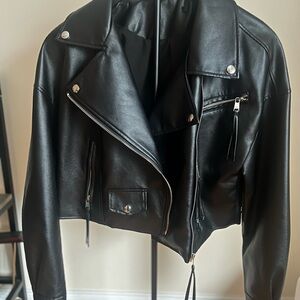 SHEIN Black  Leather Biker Jacket for Women